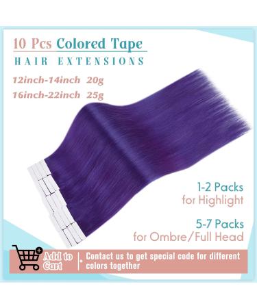 Runature 55cm Tape In Extensions - Real Human Hair Purple - 10 Piece Invisible Tape Hair Extensions - #Purple Colored Hair Extension 25g - Buy Online on GoSupps.com