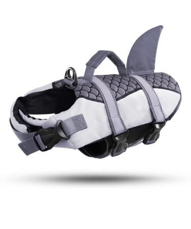 Cit toile Dog Wimming vest shark with handle and reflective life jacket for small medium and large dogs Dog Life Jacket Protect dogs when swimming in the sea/lake/river gray L L gray