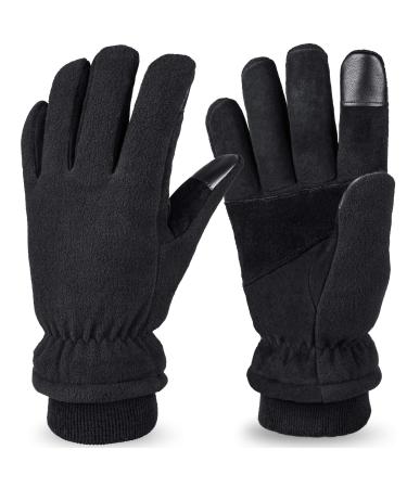 Winter Thermal Gloves 20F Cold Weather Proof Warm Fleece with Insulated Cotton for Driving Shoveling Work Glove Men Women - Black Large
