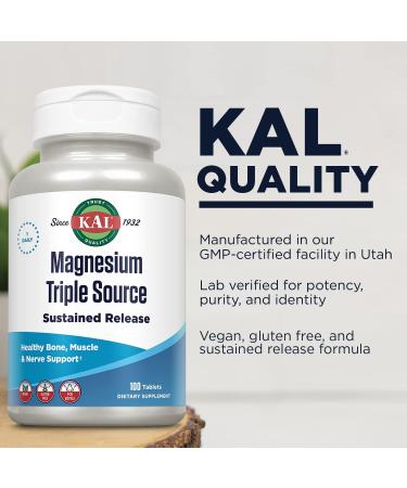KAL Triple Source Magnesium Complex | 100 Tabs | Vegan, Gluten-Free | Bone, Muscle, Nerve Support | 60-Day Guarantee - Buy Online on GoSupps.com