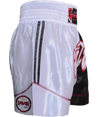 Farabi Sports Muay Thai Kickboxing MMA Boxing Training Shorts - White/Black - X-Large - Buy Online on GoSupps.com