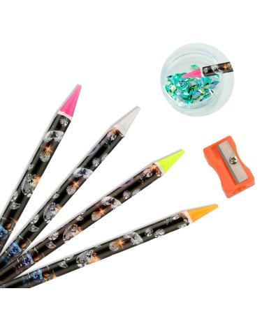 Rhinestone Picker for Nail Gems 4Pcs Self Adhesive Wax Pencil for Diamonds Applicator Nail Pencil Dotting Accessories for DIY Nail Tool with Pencil Sharpener