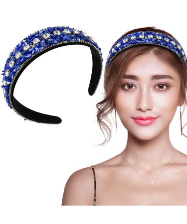 Rhinestone Wide Headband Blue Crystal Hairband Sparkle Diamond Head Bands Retro Jewelled Headhoop Glitter Wedding Birthday Parties Banquet Accessory for Women Girls