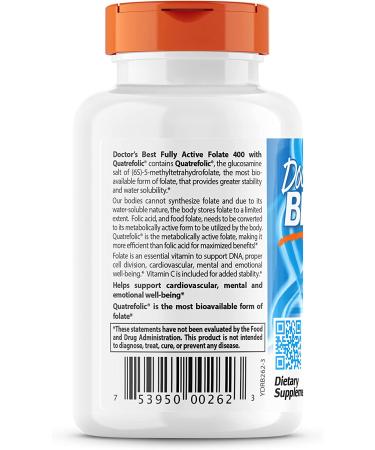 Doctor's Best Fully Active Folate 400 mcg - Quatrefolic, 90 Veggie Caps - Buy Online on GoSupps.com