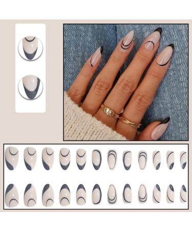 Justotry 24 Pcs Stiletto Black French Press On Short False Nails with Nail Glue - Gradient Nude Almond Stick on Nails for Women - Medium Size Fake Nails for Art - Buy Online on GoSupps.com