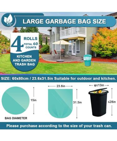 Large Biodegradable Garbage Bags 50L Bin Liners Trash Bags Strong Unscented Eco-friendly Disposable Compost Bags for Contractor Lawn and Leaf Outdoor Storage (60 Counts MediumAquamarine) 15 count (Pack of 4) - Buy Online on GoSupps.com