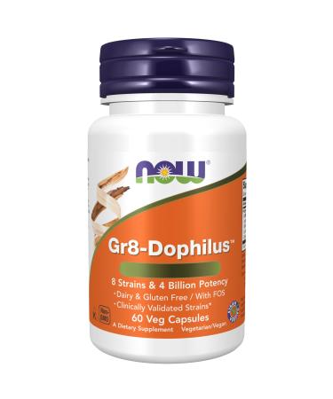 Now Foods Gr8-Dophilus (Good Bacterial Cultures) 60 Vegan Capsules Lab-Tested Gluten Free Non-GMO Vegetarian