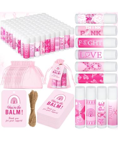 100 Set Pink Ribbon Breast Cancer Awareness Gifts Bulk 100 Lip Balms 100 Organza Gift Bags and 100 Tags Perfect for Charity Events Survivors Awareness Campaigns