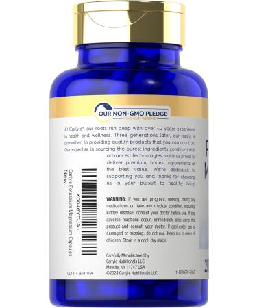 Carlyle Potassium Magnesium Supplement | 200 Capsules | Non-GMO & Gluten Free Complex 200 Count (Pack of 1) - Buy Online on GoSupps.com