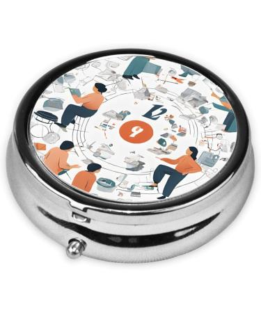 I Love The 90s Illustration Round Pill Box - 3 Compartment Mini Travel Medicine Organizer | Decorative Pocket Purse for Vitamins & Tablets - Buy Online on GoSupps.com