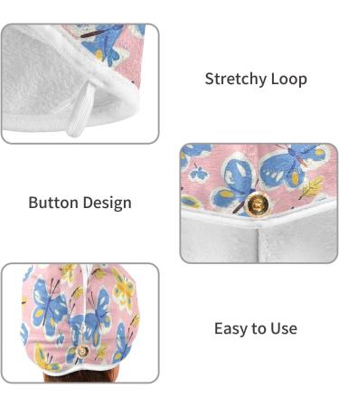Blue Yellow Butterflies Hair Towel 2 Pack - Super Absorbent Quick Dry Hair Turbans for Women & Girls - Buy Online on GoSupps.com