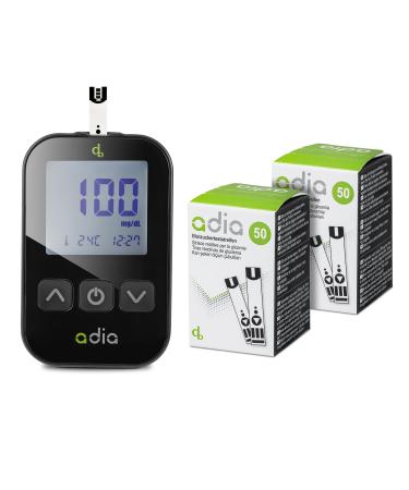 Adia diabetes starter set including blood sugar measuring device (MG/DL) with 110 blood sugar test stripes cliffs and lancets-simple self-control for diabetes MG/DL + 110 TS - Buy Online on GoSupps.com