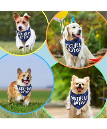 Dog Birthday Bandana - Plaid Cotton Triangle Scarf for Small Medium Dogs & Cats | Washable Birthday Party Supplies (Blue) - Buy Online on GoSupps.com