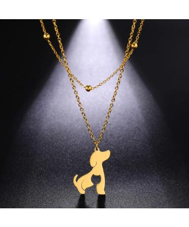Teamen Stainless Steel Pet Pendant Necklace - Cute Dog Cat & Horse Jewelry for Women | Gold Double Chain - Buy Online on GoSupps.com