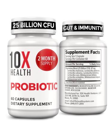 10X Health Probiotics for Men - 60 Capsules Immune Support Supplement & Probiotics for Digestive Health with Lactobacillus Rhamnosus Acidophilus & Bifidobacterium Probiotic for Gut Health