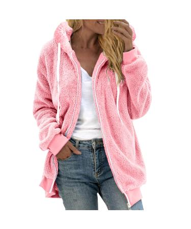 Hanxiulin plush jacket oversize warm lined fleecemantel sweatshirt women on both sides transition jacket oversized warm bomber jacket winter jacket down jacket women winter 3xl pink