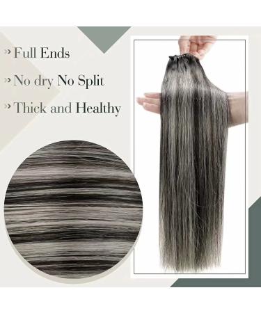 LAAVOO Real Hair Microring Extensions - Black Balayage Silver 40cm | Cold Fusion Remy Hair Extensions | Ombre Micro Ring 50g - Buy Online on GoSupps.com