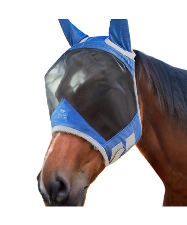 Harrison Howard Caremaster Pro Luminous Horses fly mask UV protection fleece padding with ear protection navy blau thoroughbred (m)