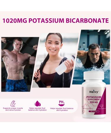 Heivy Potassium Supplement 1020 mg, Potassium Bicarbonate, Supports Electrolyte Balance, Muscle Function & Heart Health, Made in USA, Gluten Free, Non-GMO, 120 Vegetarian Capsules 120 Count (Pack of 1) - Buy Online on GoSupps.com