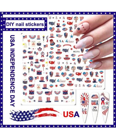 4th of July Nail Art Stickers - American Flag Patriotic Independence Day Decals - 3D Self-Adhesive USA Flags Heart Star Design - Memorial Day DIY Nail Decoration - Buy Online on GoSupps.com
