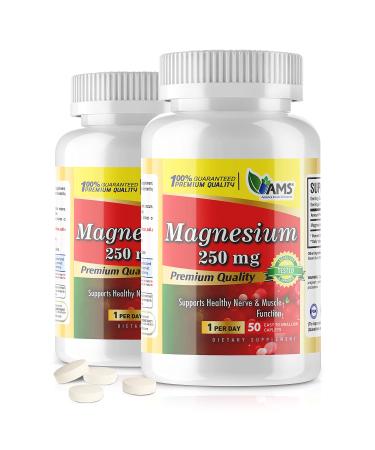 America Medic & Science Magnesium 250 mg (100 Caplets) | Pack of 2 Bottles | Magnesium Oxide Supplement for Men and Women | Supports Healthy Nerve and Muscle Functions | Boosts Exercise Performance