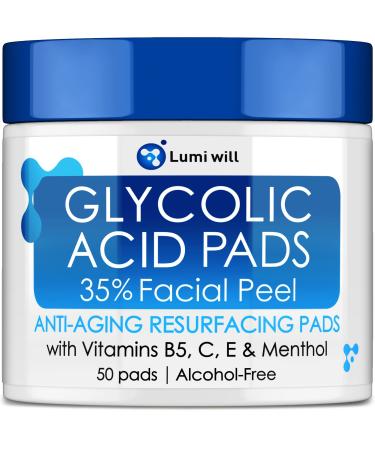 Glycolic Acid Pads 35% - Peel Pads with Natural Glycolic Acid, Vitamin B5, C, E - Works for Dark Spots, Acne, Breakouts and Reduces Fine Lines & Wrinkles - Anti-Aging Glycolic Facial Peel Treatment