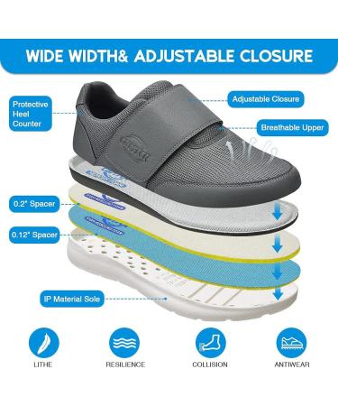 Men's Wide Width Walking Shoes for Diabetic Swollen Feet - Adjustable Closure, Lightweight - Grey (Size 10 Wide) - Buy Online on GoSupps.com