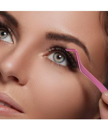 Eyelash Applicator Tool - 2 in 1 Double Ended Lash Tweezers with Comb, Curved Nipper - Pink - Buy Online on GoSupps.com