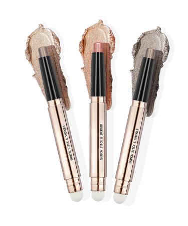 POP! 3-Piece Glitter Eyeshadow Stick Set - Smudge Proof Brown Eye Shadow Pencils with Soft Smudger, Waterproof 2-in-1 Shimmer Pen - Long Lasting Highlighter Makeup - Buy Online on GoSupps.com