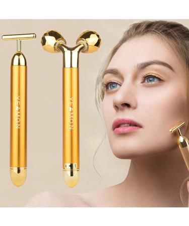 Yeamon 2 in 1 Face Massager Golden Facial Electric 3D Roller and T Shape Arm Eye Nose Massager Skin Care Tool