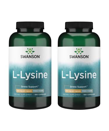 Swanson Free Form L-Lysine - Natural Supplement Promoting Stress Support & Nervous System Health - May Promote Calm Mood & Relaxation - (300 Capsules, 500mg Each) 2 Pack