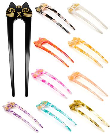 10 Pcs French Hair Pin Women U Shaped Hair Pin Hair Sticks for Long Hair Hair Forks Cat Hair Pin 2 Prong Hair Sticks for Girls Elegance Vintage Hair Accessories