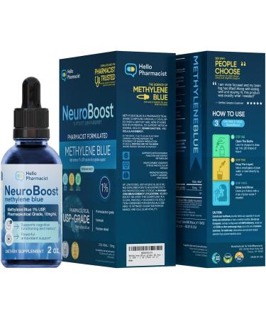 HelloPharmacist Neuroboost Methylene Blue Pharmaceutical Grade Supplement 1% Pharmacist Formulated - USP Grade Lab Certified for Humans | Support for Brain Fog, Focus, Memory, Energy | 2 oz - Buy Online on GoSupps.com