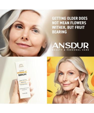 ANSDUR Super Vitamin C Serum for Women 70+: Anti-Aging Hydrating Face Serum with Niacinamide Bakuchiol & Hyaluronic Acid - Korean Skincare 1 fl oz - Buy Online on GoSupps.com