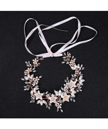 Oriamour Flower Design Wedding Headband with Freshwater Pearls - Rose Gold Bridal Hair Accessories - Buy Online on GoSupps.com