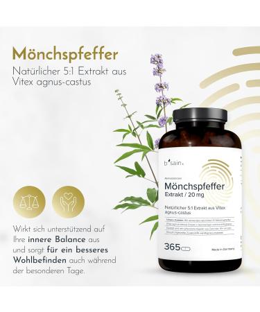 B Sain M nchspfeffer Capsules - High-Dose 20mg Vitex Agnus-Castus Extract | 100% Vegan | Made in Germany | 365 Capsules Annual Supply - Buy Online on GoSupps.com