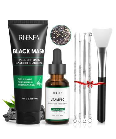 Blackhead Remover Mask, 4-in-1 Peel Off Charcoal Face Mask,Vitamin C Serum,Extractor Tools, Silicon Brush Purifying & Deep Cleansing Peel Off Mask,Blackhead Mask Kit for Men And Women(100g )