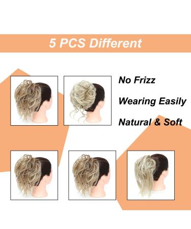 Fulang Hair 5/Pack Large Wavy Bun Hair Parts with Rubber Bands - Messy Updo Extensions for Women (18t/613#) - Buy Online on GoSupps.com