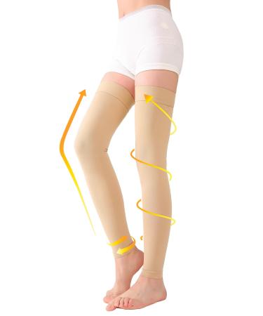 TOFLY Medical Thigh High Compression Stockings Footless for Women & Men Opaque Support Hose 20-30mmHg Graduated Compression Socks with Silicone Band for Varicose Veins Edema DVT 1 Pair Beige 5XL 5X-Large 20-30mmhg Footless Beige