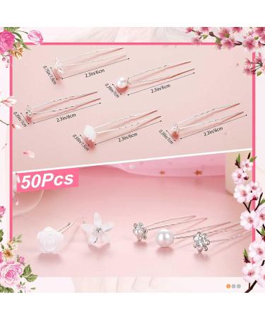 50 Pieces Bridal Wedding Hair Pins White Rose Flower Hair Pins White Flower Rhinestone Hair Pins Faux Pearl Hair Pins Bridal Rhinestone Hair Clips Accessories for Women Girls Silver White - Buy Online on GoSupps.com