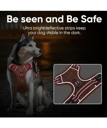 Heele Adjustable Reflective Dog Harness - Lockable Snap Anti-Train Design Floral Red | Size L (43-86cm) - Buy Online on GoSupps.com