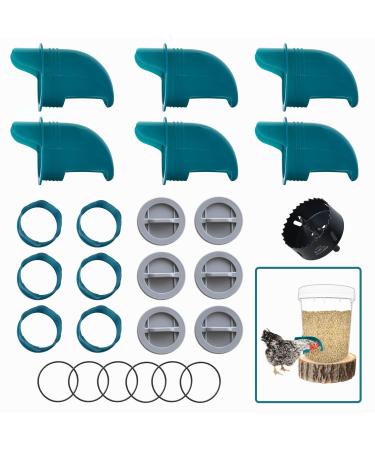 Whimsii chicken food dispenser without waste 6 connections + hole saw automatic chicken feed dispenser rainlip poultry feed station for chickens duck geese birds quail 6 feed dispensers + hole saw
