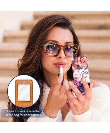 Shop Stylish Lipstick Case - Leather Lip Gloss Organizer with Mirror | Mini Holder Bag - Colorful Rose Flower Art Pattern - Buy Online on GoSupps.com