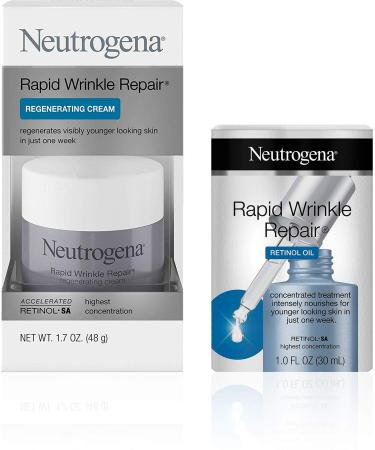 Neutrogena Rapid Wrinkle Repair Face Oil Retinol SA Serum for Face 1.0 fl. Oz and Neutrogena Rapid Wrinkle Repair Retinol 1.7 oz 1 ea