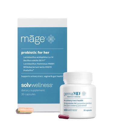 Solv Wellness Women s Pelvic & Gut Health Bundle - GennaMD Cranberry Juice Extract 36 mg Soluble PAC 30 Capsules Mage Prebiotic & Probiotic - Urinary Tract Vaginal & Gut Microbiome Support