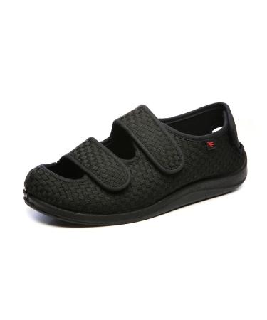 Yytcsjz Men Adjustable Paste Extra Wide Shoes Arthritis Edema Adjustable Closure Toe Swollen Feet Slippers Diabetic Foot Shoes for Arthritis Fasciitis Swollen 9 Black