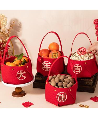 New Year Candy Basket - Festive Treat Bowl Non-Woven Fabric Candy Basket Candy Tray for Home Kitchen New Year Muflydo Good Luck in the Year of the Dragon - Buy Online on GoSupps.com