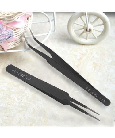 Hurromy 2 in 1 Tweezers Anti-Static Curved Straight Length 13 cm Black - Buy Online on GoSupps.com