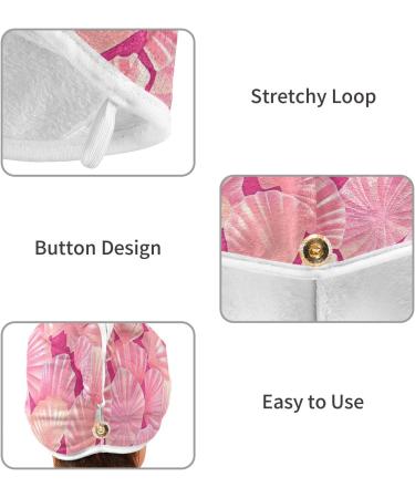 Pink Seashells Hair Towel 2 Pack - Super Absorbent Quick Dry Hair Turbans for Women & Girls - Buy Online on GoSupps.com