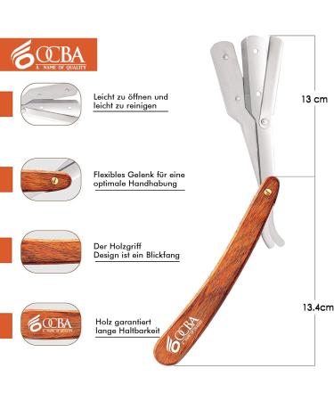 OCBA Wooden Handle Rasi Knife | High-Quality Stainless Steel Barber Razor for Precision Wet Shaving - Buy Online on GoSupps.com